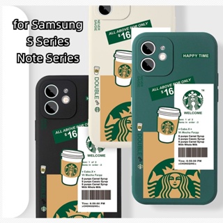 เคส Samsung Galaxy S23 Ultra S22 Plus S21 FE Note 20 S20 10 9 S9 S10 โทรศัพท์มือถือ ซิลิโคนนิ่ม ลายแมว Starbucks กาแฟน่ารัก แฟชั่น สําหรับ