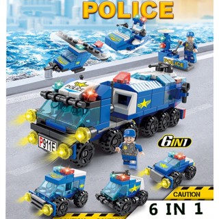 6 in 1 City Series Blocks ของเล่นเข้ากันได้ Lego รถ อาคารตำรวจ รถดับเพลิง ถัง เครื่องบิน การศึกษา ทหาร