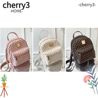 Cherry3 กระเป๋าเป้สะพายหลัง กระเป๋านักเรียน หนัง PU มีซิป สีชมพู และสีขาว สไตล์คลาสสิก สําหรับผู้หญิง