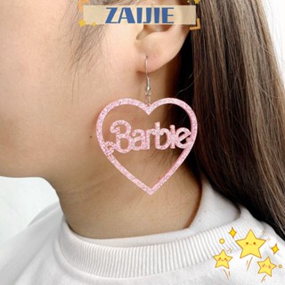 Zaijie24 Love Drop ต่างหูอะคริลิค สีชมพู ตุ๊กตาบาร์บี้ ต่างหูรูปหัวใจ บาร์บี้ คอสเพลย์ ต่างหูผู้หญิง เด็กผู้หญิง