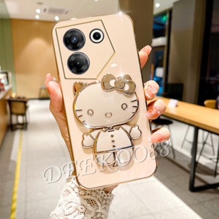 เคสโทรศัพท์มือถือนิ่ม ลาย KT น่ารัก พร้อมขาตั้งกระจก สําหรับ Tecno Camon 20 Pro Premier Spark Go 2023 10C 10 Pro POVA 4 4G 5G Camon20Pro