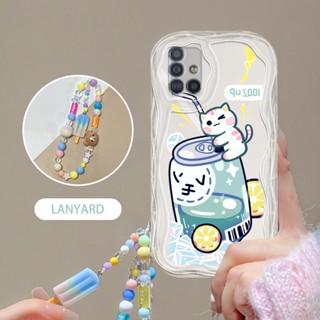 Ybd เคสโทรศัพท์มือถือ ลายขวดโซดา และลูกแมวน่ารัก พร้อมสายคล้องมือ สําหรับ Samsung Galaxy A31 A51 A71 4G M40S A515F A315F