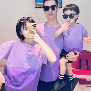 Spot second hair# TikTok same type 2023 new product gradient purple short-sleeved T-shirt parent-child clothing size childrens clothing a family of three four T8cc