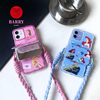 Barry เคสโทรศัพท์นางเงือกบาร์บี้, กระจกนางเงือก คลิปด้านหลังโทรศัพท์บาร์บี้, ที่วางคลิปด้านหลัง พร้อมกระจกฝาพับ เคสโทรศัพท์ แบบถอดออกได้