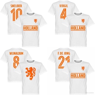 เสื้อยืดแขนสั้น พิมพ์ลาย World Cup Netherlands Jersey Fans Sneijder Wijnaldum De Jong Virgil พลัสไซซ์