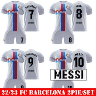 เสื้อยืด ลายทีมชาติฟุตบอล Dembele Lewandowski Pedri Messi 22-23 FC Barcelona Away 2 ชิ้น ต่อชุด