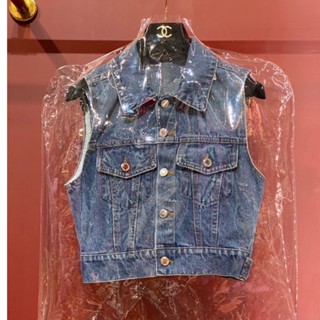 WANG DENIM CROP JACKET เสื้อแจ็คเก็ต เสื้อกั๊ก ทรงครอป แขนกุด ใส่พอดีตัว ทรงสวยมาก ผ้ายีนส์ครอป อเล็กซ์ แวง