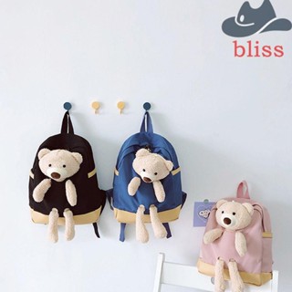 Bliss กระเป๋าเป้สะพายหลัง กระเป๋านักเรียน มีซิป ปิด ลายหมี สําหรับเด็กอนุบาล