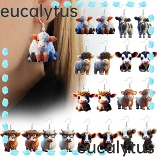 Eucalytus1 ต่างหูตะขออะคริลิค รูปการ์ตูนวัว น้ําหนักเบา แฟชั่น สําหรับผู้หญิง