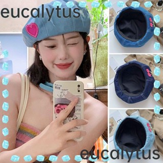 Eucalytus1 หมวกเบเร่ต์ ผ้ายีน ระบายอากาศ สีชมพู กันแดด ลําลอง ลายเชอร์รี่ ปานามา สําหรับผู้หญิง