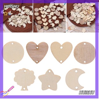 Hs แผ่นป้ายแท็กไม้ ทรงกลม รูปดาว หัวใจ สําหรับตกแต่งงานหัตถกรรม DIY 50 ชิ้น ต่อชุด
