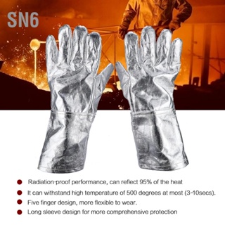 SN6 ถุงมือกันความร้อนสำหรับงานเชื่อมแบบยาวเพื่อความปลอดภัย Aluminized Fire Smelting Welding Glove