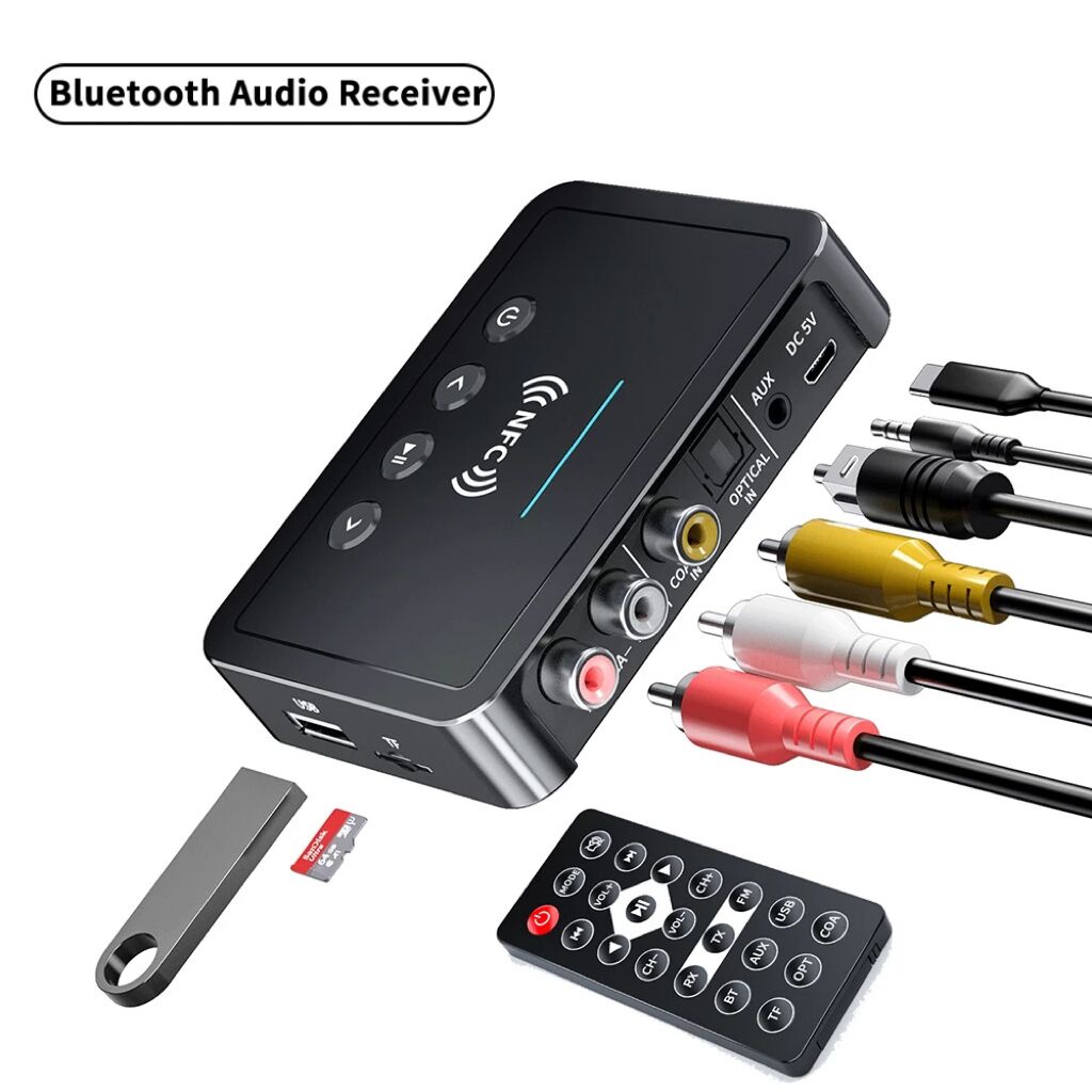 M6 NFC อะแดปเตอร์รับส่งสัญญาณเสียงบลูทูธ 5.0 3.5 มม. Aux RCA SPDIF ไร้สาย FM รองรับ TF