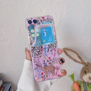 เคสโทรศัพท์มือถือ PC แข็ง กันกระแทก ลายการ์ตูนกวาง เสือดาว 3D สําหรับ Samsung Galaxy Z Flip5 5g Z Flip3 Flip4 Z Flip 4 3 Flip5