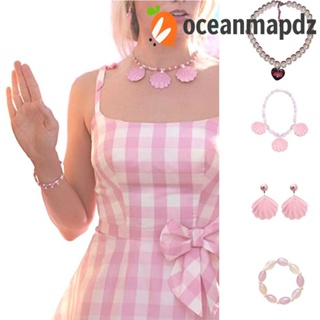 Oceanmapdz เครื่องประดับ สร้อยคอ ต่างหู สร้อยข้อมือ จี้ตัวอักษร ประดับมุก สไตล์เรโทร สําหรับตุ๊กตาบาร์บี้