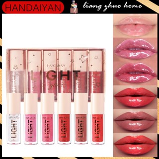 Handaiyan ลิปสติก ลิปกลอส เนื้อลิขวิด แบบใส กันน้ํา ติดทนนาน 6 สี