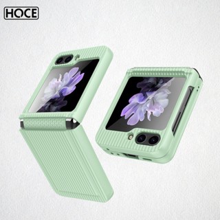 Hoce ZFlip5 3in1 เคสโทรศัพท์มือถือ ฟิล์มกันรอยหน้าจอ ลายทางแนวตั้ง สําหรับ Galaxy Z Flip 3 flip5 ZFlip4 5G