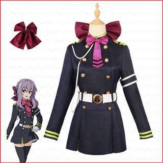 Ere1 Seraph of the End Hiiragi Shinoa ชุดเดรสคอสเพลย์ ประดับโบว์ สําหรับผู้หญิง ปาร์ตี้ฮาโลวีน