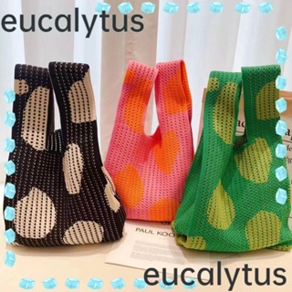 Eucalytus1 กระเป๋าถือ ผ้าถัก แฮนด์เมด ใช้ซ้ําได้