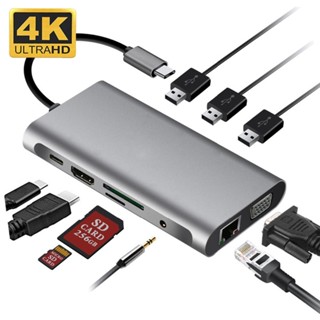 อะแดปเตอร์ฮับ USB Type C HDMI 4K VGA RJ45 Lan Ethernet SD TF PD USB3.0 แจ็ค 3.5 มม. สําหรับ MacBook Pro OTG