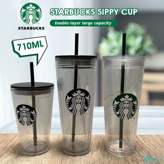 Starbucks แก้วน้ำพลาสติกใสสีเขียว Ps Plastic Straw Cup 710ml/437ml Cover Coffee Cup TH1