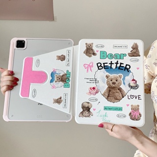 เคสหนังอะคริลิคแข็ง ลายหมี ประดับโบว์ สําหรับ IPad Mini6 IPad5 6 7 8 9 Air Air1 Air2 Air3 Air4 Air5 10.9 นิ้ว Pro10.5 Pro11 Pro12.9 2018 2020 2021 2022