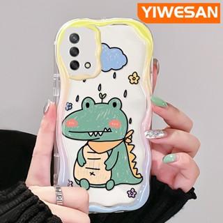 เคสโทรศัพท์มือถือ ซิลิโคนนุ่ม ใส กันกระแทก ลายการ์ตูนจระเข้น้อยขอบคลื่น สีครีม สําหรับ OPPO A74 4G A95 4G F19 F19S Reno 6 Lite