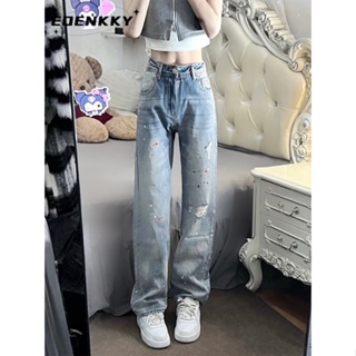 EOENKKY กางเกงขายาว กางเกงยีสน์ผู้หญิง ทรงหลวม ๆ ตรง Retro Hip Hop Pants 2023 NEW Style  fashion รุ่นใหม่ Chic Beautiful A97L0NM 36Z230909