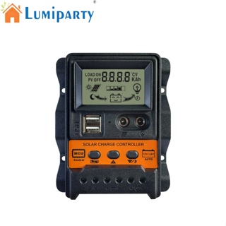 Lumiparty ตัวควบคุมการเก็บประจุพลังงานแสงอาทิตย์ 30A 12V 24V พร้อมจอแสดงผล LCD พอร์ต USB คู่ PWM พารามิเตอร์อัตโนมัติ