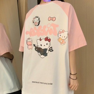 ใหม่ เสื้อยืดลําลอง แขนสั้น คอกลม พิมพ์ลายการ์ตูน Hello Kitty Sanrio ทรงหลวม โอเวอร์ไซซ์ เข้ากับทุกการแต่งกาย แฟชั่นฤดูร้อน สําหรับสตรี Y2k 2023 [RAIN]