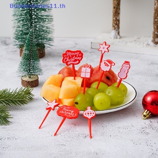 Buildvictories11 ส้อมจิ้มผลไม้ ขนมขบเคี้ยว ขนมหวาน ลาย Merry Christmas สําหรับเด็ก 8 ชิ้น ต่อชุด