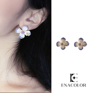 Enacolor ใหม่ ฤดูใบไม้ผลิ ละเอียดอ่อน Ins วินเทจ สีม่วง เคลือบ ต่างหูสีม่วง เครื่องประดับผู้หญิง ต่างหูดอกไม้