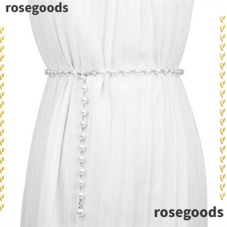 Rosegoods1 สายโซ่คาดเอว ประดับไข่มุก สีขาว หรูหรา สําหรับผู้หญิง