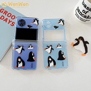 Wenwen เคสโทรศัพท์มือถือ แบบใส ลายเพนกวิน สีฟ้า สําหรับ vivo X Flip