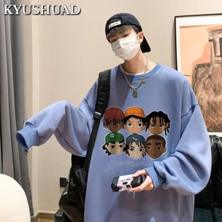 KYUSHUAD เสื้อสเวตเตอร์คอกลมใหม่ของผู้ชายเสื้อด้านล่างแบบสบาย ๆ อินเทรนด์