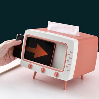 Spot second hair# Multi-functional tissue box creative desktop TV tissue box retro internet popular hot storage box with mobile phone bracket 8cc