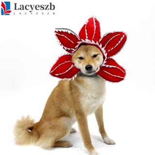 Lacyeszb หมวกผ้ากํามะหยี่ขนนิ่ม ระบายอากาศ รูปดอกไม้ สุนัข แมว สีแดง ปรับได้ แนวตลก ฮาโลวีน