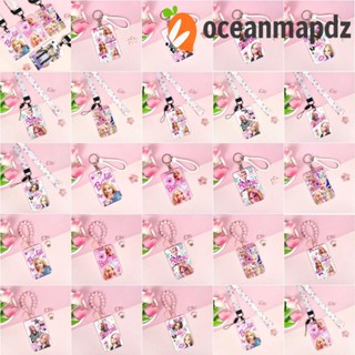 Oceanmapdz ที่ใส่บัตรรถบัส การ์ตูน ABS บาร์บี้ แบบพกพา พร้อมสายคล้อง พวงกุญแจตัวอักษร กลางแจ้ง