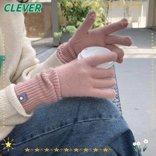 Clever ถุงมือยาว หนา อบอุ่น ถัก หน้าจอสัมผัส ถุงมือแฟชั่น ยืดหยุ่น สัมผัสสองนิ้ว นุ่ม ฤดูหนาว ถุงมือขี่จักรยาน ขับรถ