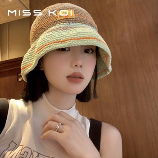 Misskoi [พร้อมส่ง] หมวกบักเก็ต ผ้าขนสัตว์ถัก กันแดด ระบายอากาศ สีตัดกัน สไตล์ญี่ปุ่น สําหรับผู้หญิง