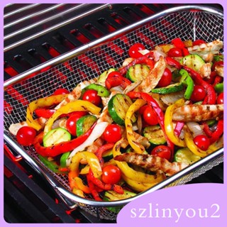 [szlinyou2] ตะกร้าย่างบาร์บีคิว ผัก ทรงสี่เหลี่ยมผืนผ้า แบบพกพา สําหรับเนื้อสัตว์ ปลา