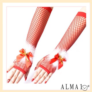 Alma ถุงมือยาว, ถุงมือแขนตกปลา แบบยืดหยุ่น, ถุงมือตกแต่ง Fingerless พังก์ สีแดง Clubwear Mittens ผู้หญิง เด็กผู้หญิง