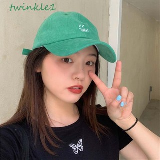 Twinkle1 หมวกเบสบอลลําลอง ปักลายหน้ายิ้ม สีเขียว เรียบง่าย สไตล์ฮิปฮอป สําหรับผู้หญิง