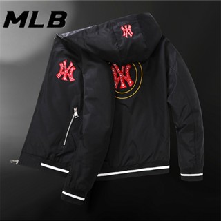 เสื้อแจ็กเก็ตบอมเบอร์ มีฮู้ด ปักลายโลโก้ MLB NY แบบดั้งเดิม เหมาะกับใส่กลางแจ้ง สําหรับคู่รัก