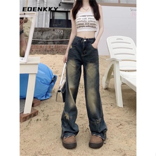 EOENKKY  กางเกงขายาว กางเกงยีสน์ผู้หญิง ทรงหลวม ๆ ตรง Retro Hip Hop Pants 2023 NEW Style  รุ่นใหม่ พิเศษ Unique Chic A27L0EI 36Z230909