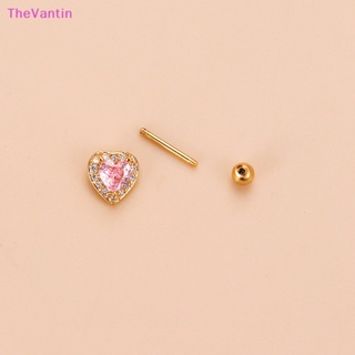 Thevantin ต่างหูสตั๊ด สเตนเลส แบบบาง ประดับเพทาย สีชมพู แฟชั่นสําหรับผู้หญิง 1 ชิ้น