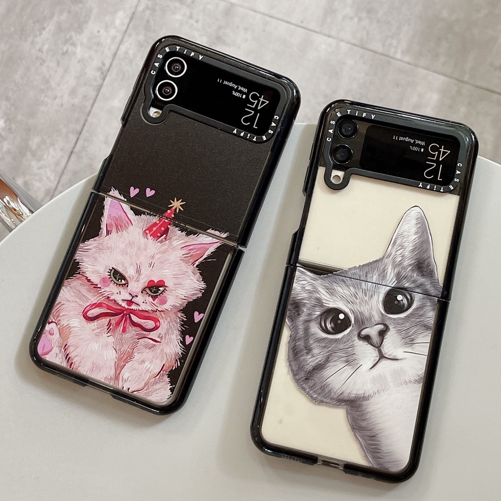 SAMSUNG Curious Cat Casetifyเคสโทรศัพท์แบบใสสําหรับSamsung Galaxy Z Flip 3 4 5 6 ,ปกแข็ง