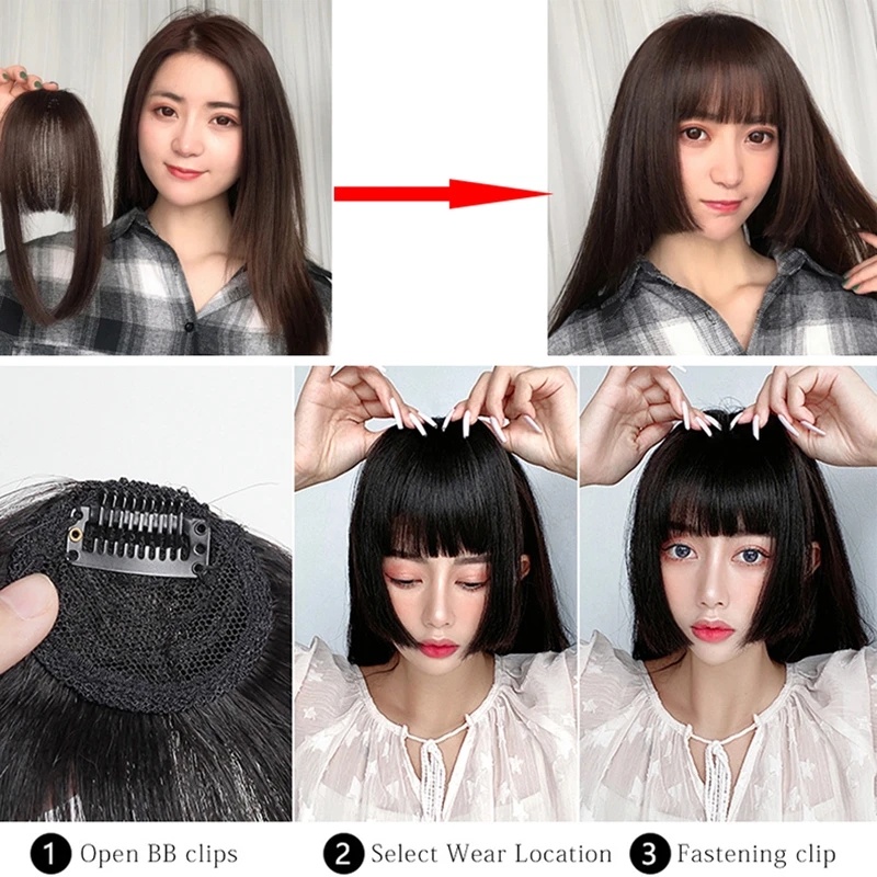 เจ้าหญิงสังเคราะห์ ตัดผมหน้าม้า ผมปลอม / คลิปผู้หญิง ต่อผมหน้าม้า / หน้าม้าอากาศแบน อุปกรณ์จัดแต่งทรงผม