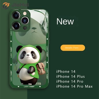 Jiehui เคสโทรศัพท์มือถือกระจกนิรภัย ลายแพนด้า โลหะ แฟชั่น สําหรับ iPhone 112 11 Pro Max Plus