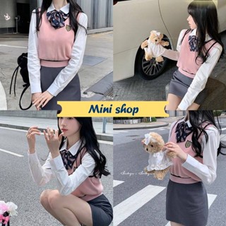 Mini shop🌸พร้อมส่ง🌸 (72002) เสื้อแขนยาวไหมพรม แขนชีฟอง เสื้อนักเรียนญี่ปุ่นน่ารักมาก